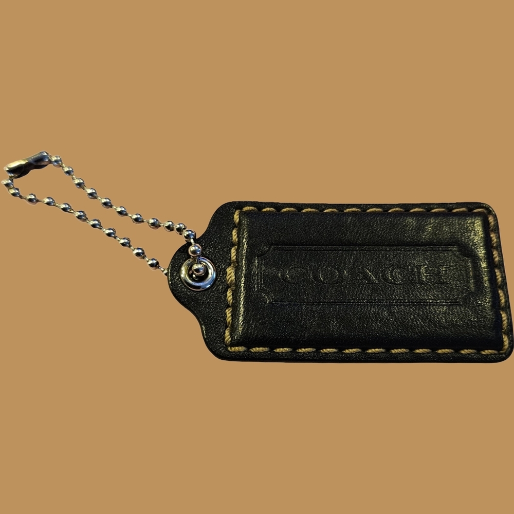 Coach Dark Brown Leather Bag Tag with accent stitch